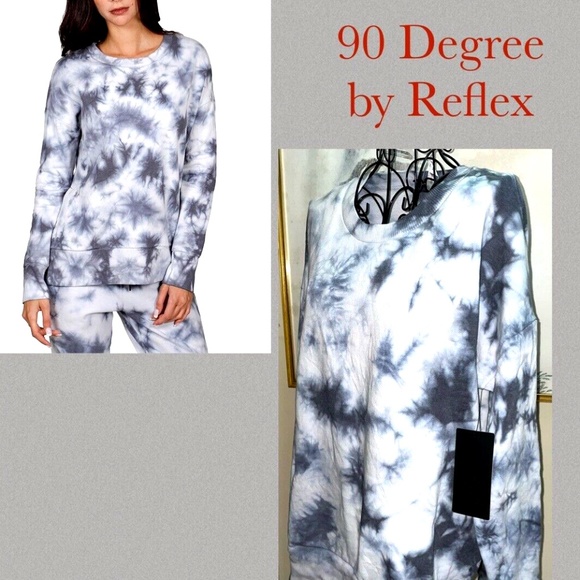 90 DEGREE by REFLEX GRAY & WHITE "ROCK CLIMB" TIE DYE SWEATSHIRT~MISSES MEDIUM - Picture 4 of 7